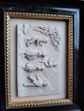 French Bas Relief Art, Petrified and Sculpted Limestone, Framed.