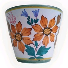 Vintage Orange Flower Gouda Flora Dutch Hand Painted Large Ceramic Plant Pot 