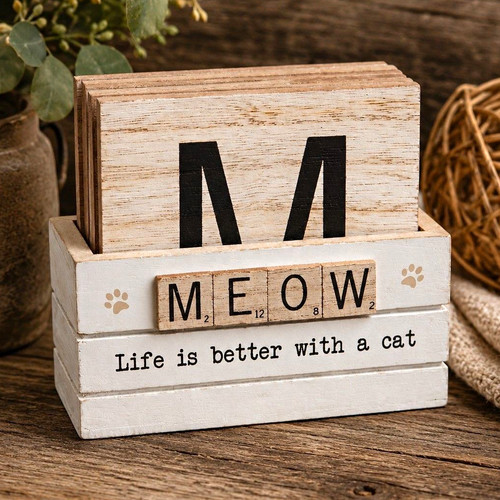 Cat scrabble coaster set - scrabble,