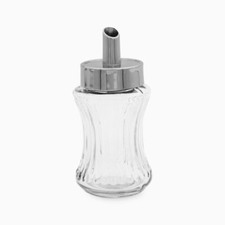 Glass Sugar Dispenser, Pourer Shaker With Plastic Silver Chrome  Top Retro Style
