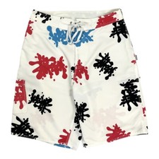 Vintage Stussy Board Shorts Mens White Spat Spell Out All Over Print Y2K W32