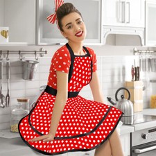 Women's Cute Apron Retro Black Polka Dot Vintage Housewife Cooking Aprons Sexy