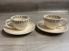 Pair X 2 Whittard Of Chelsea Essentials Script Cappuccino Coffee Cups & Saucers