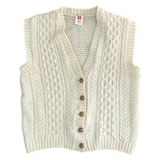 Vintage St Michael 100% Wool Vest Knit Jumper Beige Sweater Womens Large