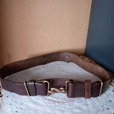 Vintage British Army Leather Belt With Decorative Brass Snake Buckle Long 107cm