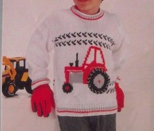 KNITTING PATTERN CHILDREN'S SWEATER WITH TRACTOR MOTIF SIZES 22"- 28"