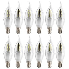 12 Pcs E14 LED Lamp Bulbs Flame Tip Silver Aluminum 6000K 5W Bulb for Table Lamp