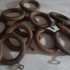 VINTAGE WOODEN OAK  CURTAIN RINGS SET OF 12 WITH EYELETS RUSTIC RETRO INTERIOR