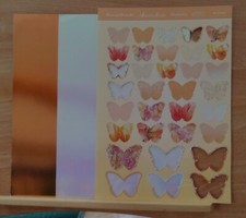 A4 KANBAN-PEACH BUTTERFLY TOPPER & 2 BACKING SHEETS-HOLOGRAPHIC & BRONZE FOIL
