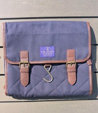 Ted Baker Mens Hanging Wash Bag Toiletries Bag Blue Canvas Brown Leather Trim