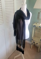 Black Sheer Scarf 5" Fringe