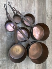 Set of 7 Vintage French Copper Saucepans