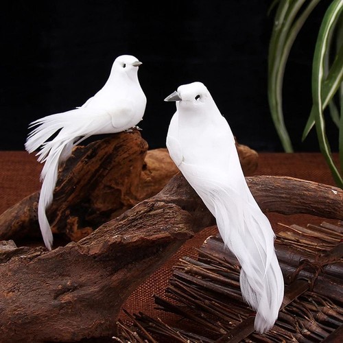 4pcs white birds artificial - white,