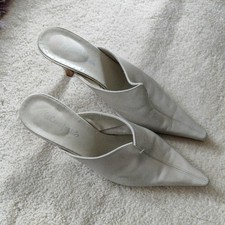 Women's Ecru Beige Italian Leather El Corte Ingle's Pointed Toe Mules Shoes 38 5