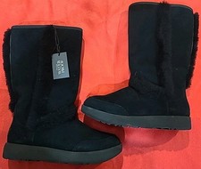 UGG Sundance Black Waterproof Suede Sheepskin Tall Boots Size us 7 Women's Pull 