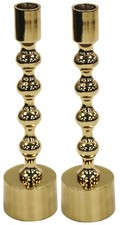 2-Pack 23cm Tall Aluminium Candle Holder, Gold - Ribbed Base Candlestick Set