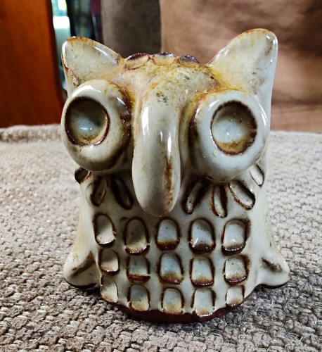 Ceramic owl figurine hand - ceramic,