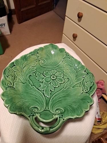 Antique green majolica poppy - majolica,
