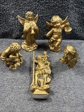 5 x Christmas Decorations Porcelain - Cherubs / Religous (Gold Colour)