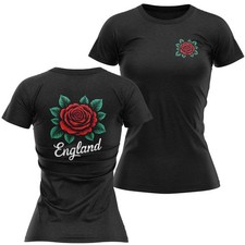 English Red Rose T Shirt for Women England Pride Tee Patriotic Ladies Top