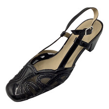 Pavers Womens Ladies Black Patent Mesh Mid Heel Slingback Shoes Size UK 2 Used
