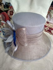Mother Of The Bride Hat In Grey With Netting bow Detail And Ribbon Twists