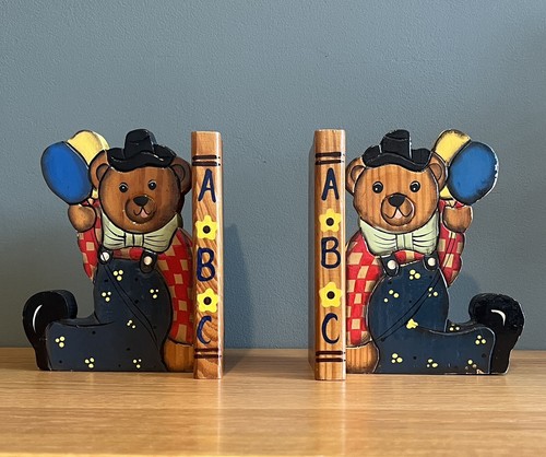 Wooden teddy bear bookends - teddy,
