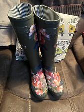 Ladies Joules right as rain collection Floral Wellington Boots UK8 BNWT