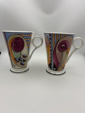 Wren Giftware “Mackintosh Rose” Art Deco Fine Bone China Tea Coffee Mugs x 2