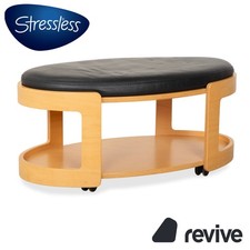 Stressless Arion Wood Leather Ottoman Coffee Table Black Wheels