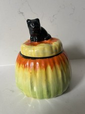 Vintage 1930s Art Deco Parrott & Co Coronet Ware Black Cat Preserve/Sugar Bowl