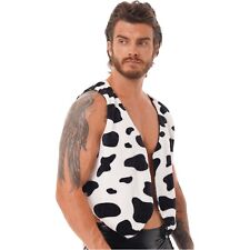 Men Vest Roleplay Tops Party Waistcoat Christmas Jacket Cow Printed Cardigan