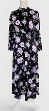 M&S FLORAL MIDI MAXI TEA DRESS BLACK PURPLE GREEN HOLLY WILLOUGHBY SZ 10 REGULAR