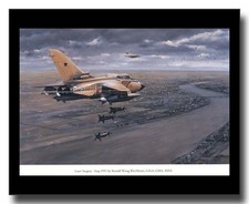 Tornado GR1 fighter Desert Storm Iraq Buccaneer framed picture Wong free p&p UK