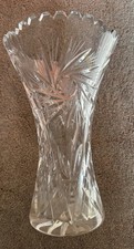 Vintage Cut Crystal Vase with Sawtooth Rim And Floral Pattern