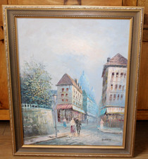 Burnett Oil Painting On Canvas Parisian Street Scene Framed 23" x 19"