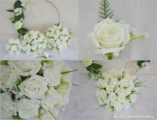 Wedding Bouquet with Gypsophila and roses. Flower girl wand, buttonhole, corsage