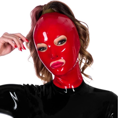 Red latex hood single hair - red,