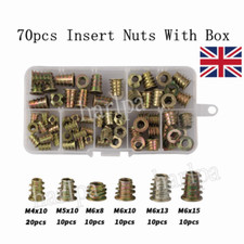 70Pcs/set Thread For Wood Insert Nut Flanged Hex Drive Head Furniture Nuts Kit