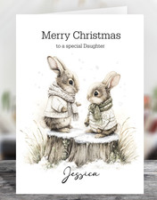 Woodland Animals Snowy Rabbits Personalised Glossy Christmas Greetings Card