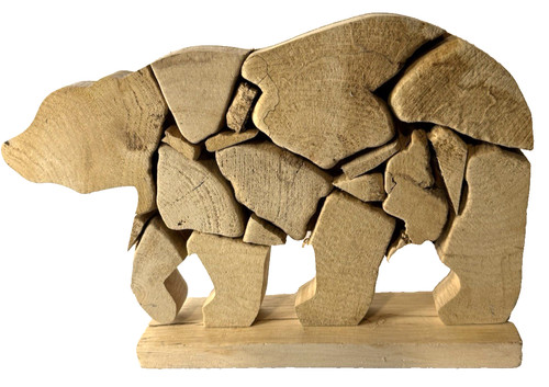 Rustic wooden bear - wooden, figurine