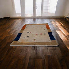 Rug 180x135cm Vintage Original GABBEH Symbolic Motifs HAND KNOTTED Wool PERSlAN