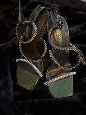 GOOD CONDITION green metallic Topshop diamanté sandal heels