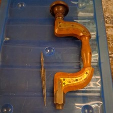 Antique wood & Brass Carpenters Hand Brace Drill marked Juste Judicato