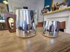 Vintage SONA coffee pot and milk jug - metal with teak handles mid century