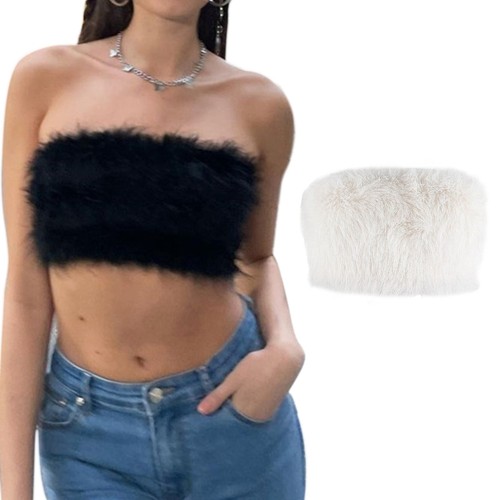Women furry plush strapless - furry,