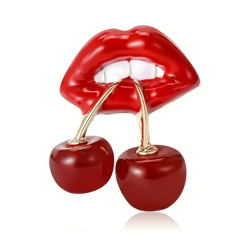 Sexy red lips cherry brooch - cherry,