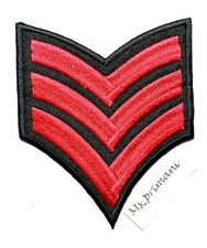 Embroidered Epaulettes Red Sergeant Stripes Patch Gold Iron/Sew Military Army 
