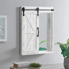 Wooden Bathroom Mirror Wall Cabinet Slide Doors Mirrored Cupboard Shelf Storage