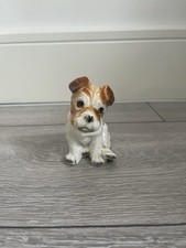 Vintage Bone China Terrier Figurine Taiwan - Brown And White Terrier Puppy